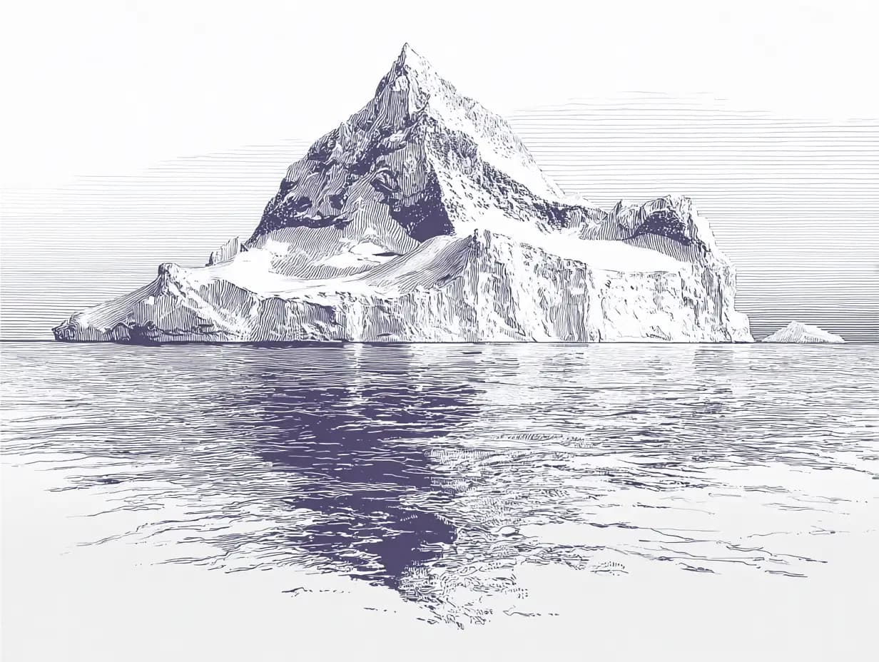 An iceberg with most of its mass hidden below the waterline
